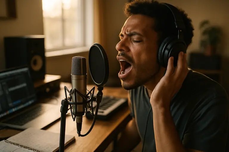 Producer organizing vocal and instrument tracks in a recording session