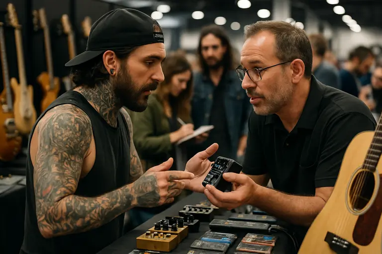 producer checking cables and controllers before a small stage performance